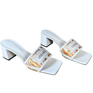 Versace Theia Raffia Mules 55 White Gold Size EU 37 US 7